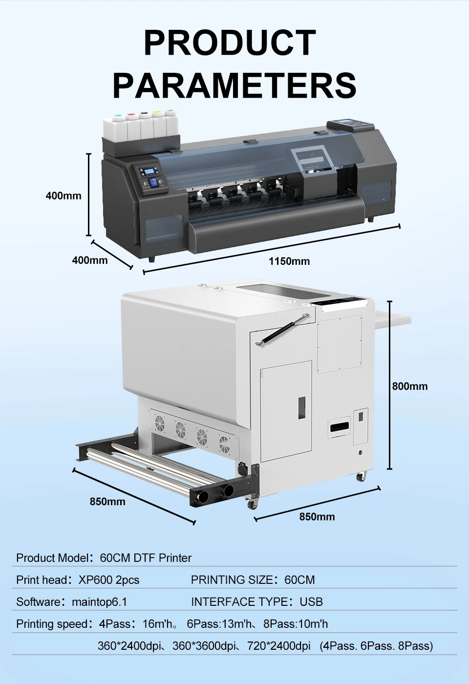 Large Format Dtf Printer XP600 60cm Dual Head Dtf Printer and Shaker System with Smoke Purifier Powder Shaking Machine