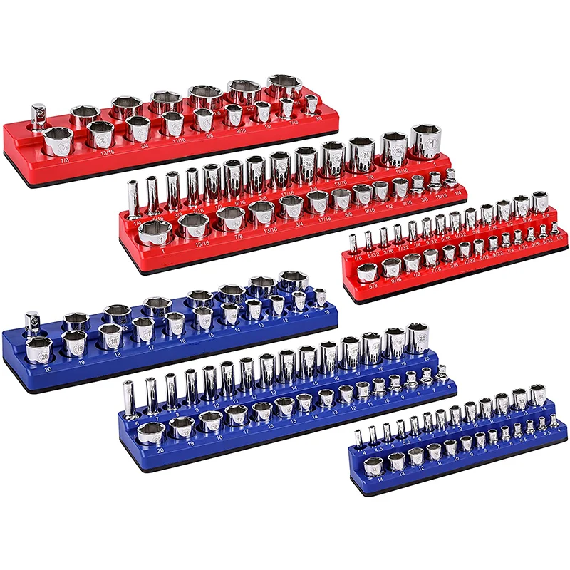 Upgrade ABS 6PCS 1/4inch 3/8inch 1/2inch Socket Metric & SEA Magnetic Socket Holder Storage Organizer Set for Workshop