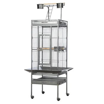 Factory Directly Sale Big Space Black Iron Parrot Canary Budgie Pet Bird Cage With Wheels