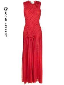 Haute Couture Luxury Fashion Ladies New Niche Design Fishbone A-Line Maxi Dress 100% Silk Eco-Friendly