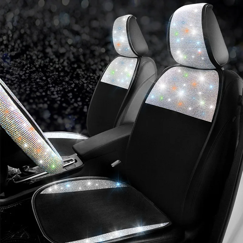 Wholesale New Car Luxury Bling Diamond Rhinestone Heating plush /Ice silk  Universal Car Seat Covers Full Set From