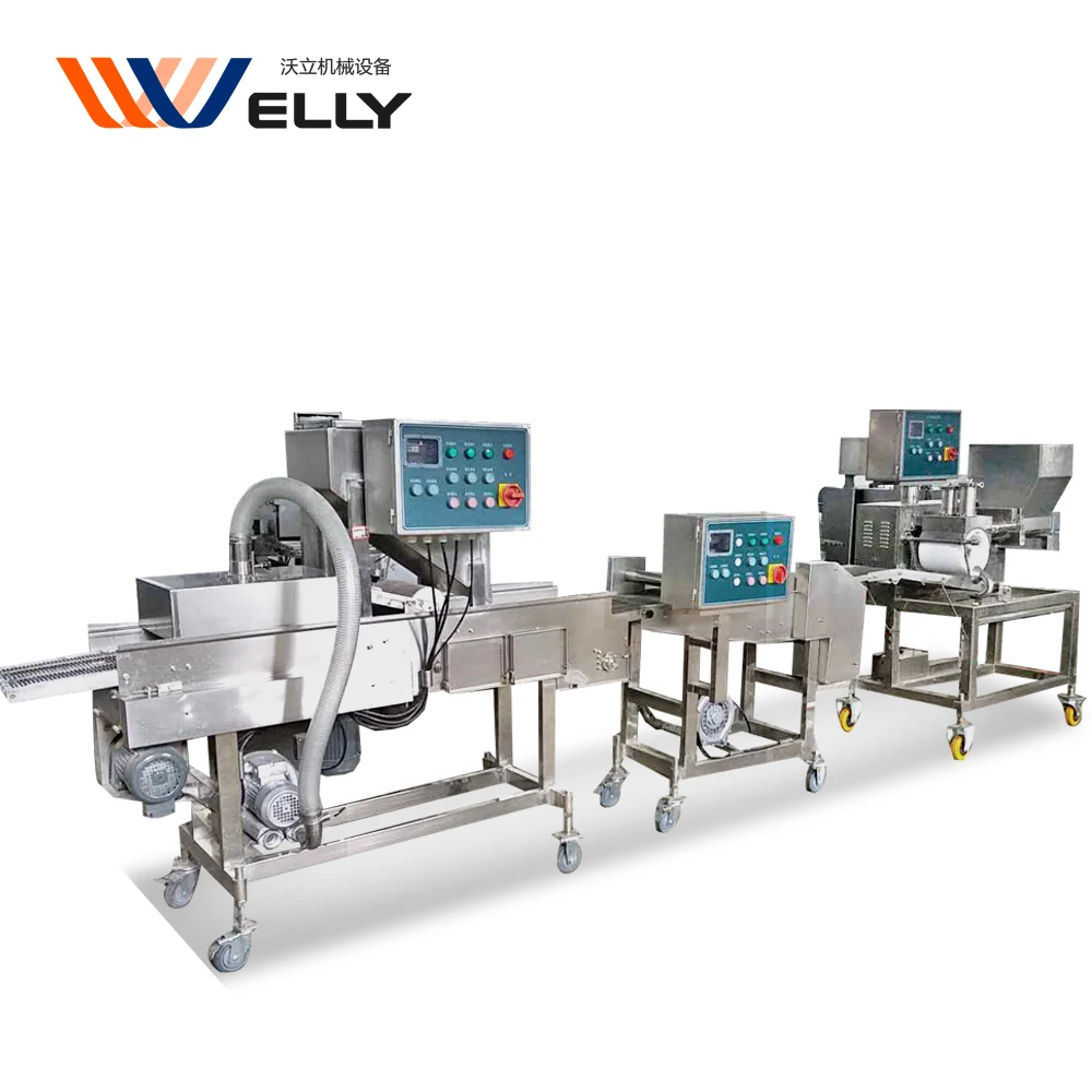 Automatic Avocados Predusting Batter Chicken Breading Machine Burger Production Line