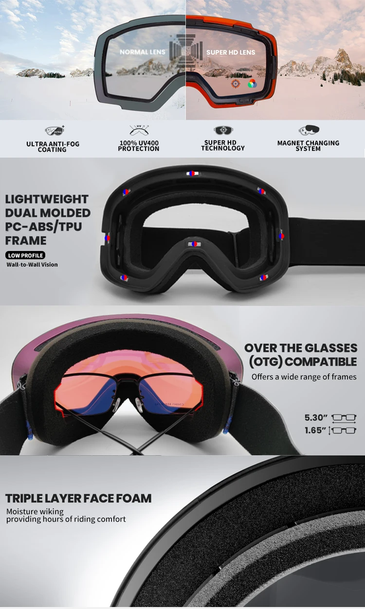 Yijia Optical Designer Frameless Ski Goggles Custom Snow