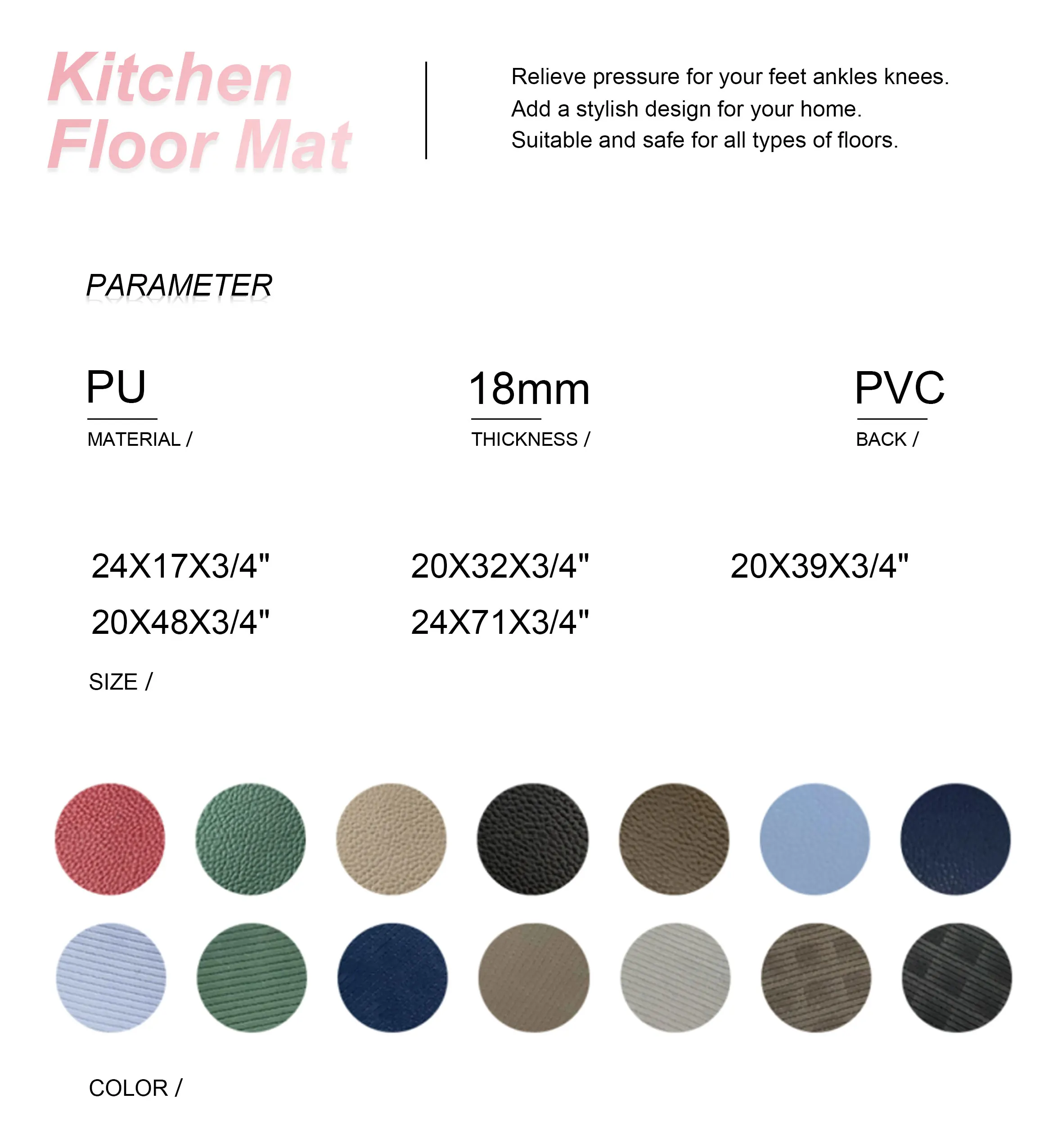 Factory Wholesale PU Printed Kitchen Rug Carpet Soft Office Anti-Fatigue Mat Standing Kitchen Mat manufacture