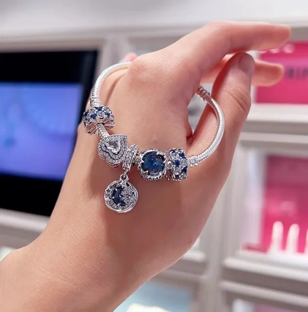 Handmade S925 Pure Silver Bracelet Sparkling Star River Beaded Small Exquisite Heart Pattern High Beauty Luxury Gift