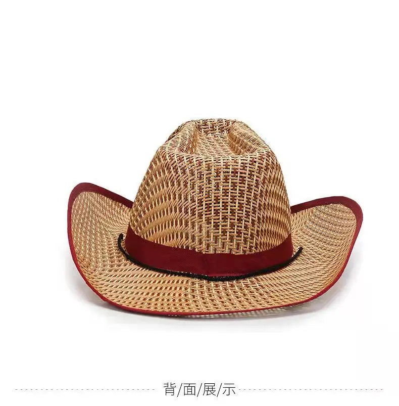 Summer Beach Cowboy Straw Hat Logo Custom Outdoor Sunscreen Rice Straw