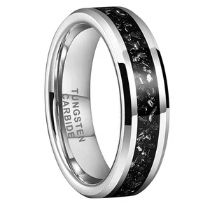 Coolstyle Jewelry 6mm Beveled Edges Mens Womens Fashion Engagement Wedding Band Titanium Shavings Inlay Tungsten Carbide Rings