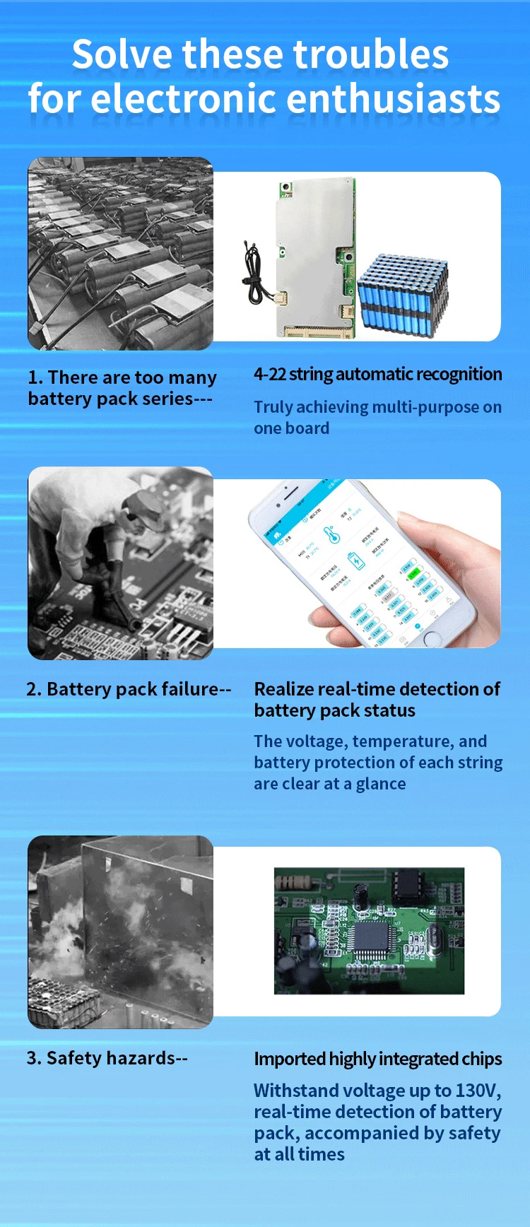 10S 36V Li-ion Battery Management System with Common Port and 20A/30A/40A/50A/60A Current for Energy Storage