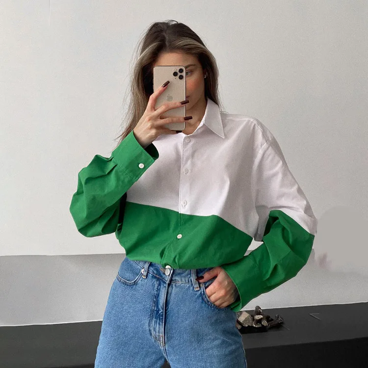 Blusa De Manga Larga Para Primavera 2022,Camisa Con Contraste De Color A La Moda  Para Mujer,Venta Al Por Mayor - Buy Señora Camisa Blusa De Moda Camisas Para  Las Mujeres,Camisas De Mujer,Primavera/verano