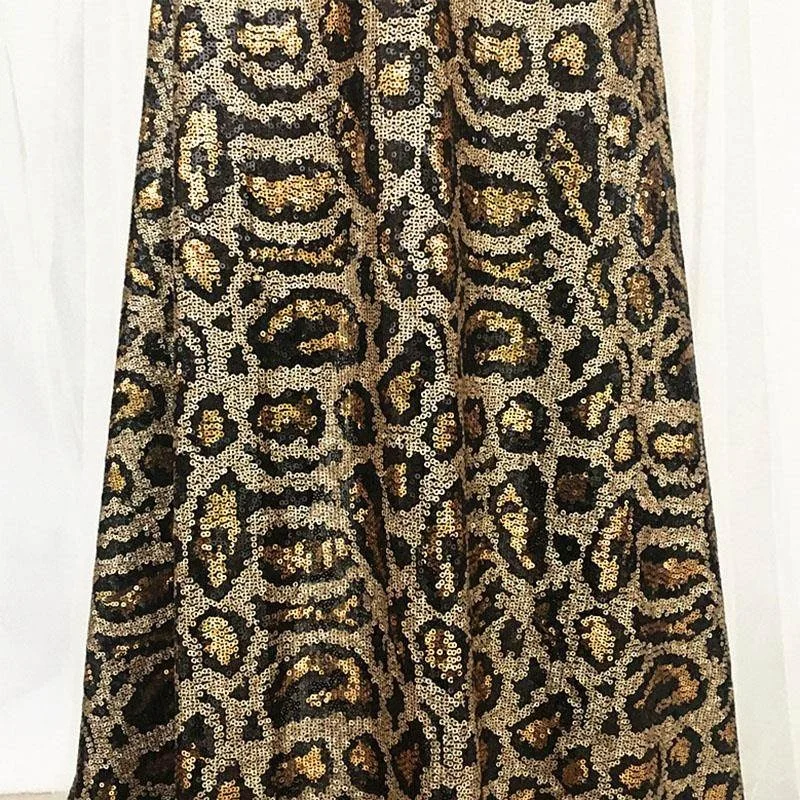Shiny High Quality Polyester Material Two Color Sequin Lace Fabric Heavy Two Tone Leopard Print Sequin Fabric for Fashion