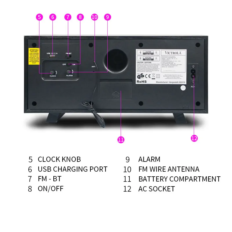 Bluetooth Speaker with FM Radio Analog Alarm Clock and 5V 1A USB Charging Out