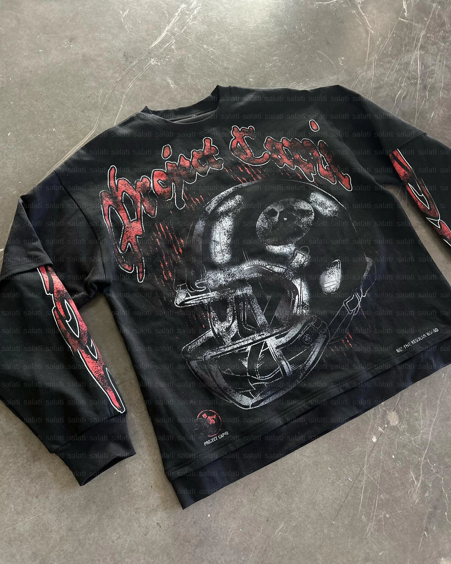 Salati Streetwear Custom Oversized Stripe Embroidery Button Down up Double Layer Long Sleeve T-shirts Stripe Work Shirt for Men gallery 6