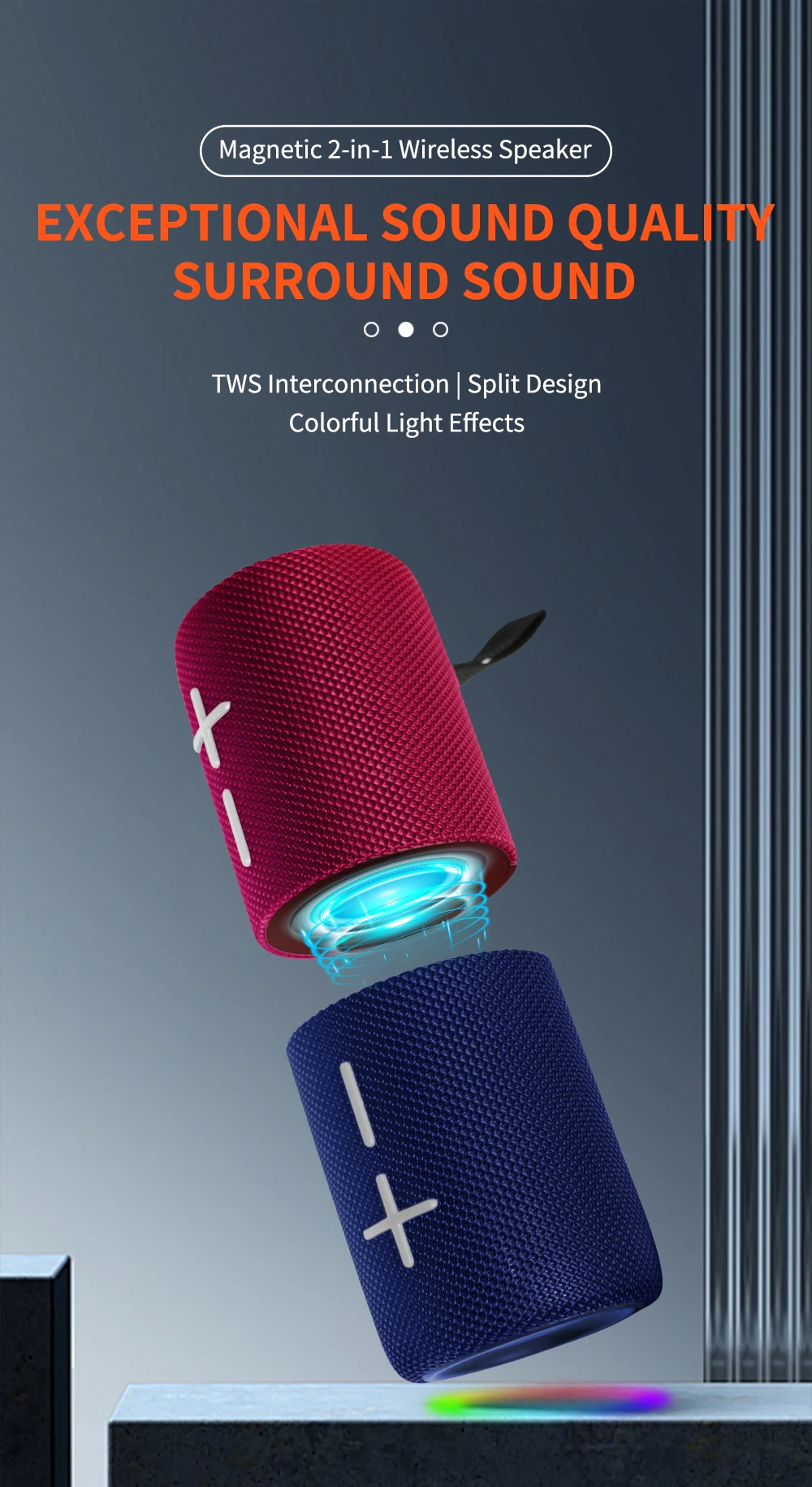 2026 New Trend Portable S11-2S Wireless Speaker Auto Pairing TWS Magnetic RGB Mixed Colours Supports TF Aux Plastic Cabinet