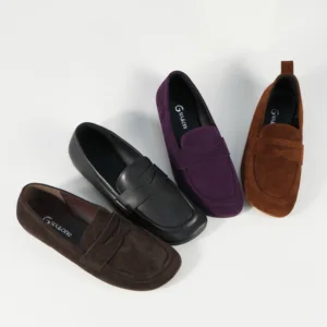Women's Classic Brown Cow Suede Loafers Comfortable Stylish Slip-On Flats for Formal & Casual Occasions