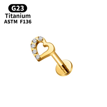 G23 Titanium Stud Ear 16G Heart Zircon Fashion Earrings Plug in Stud Fashion Labret Lip Helix Tragus Cartilage Women Jewelry
