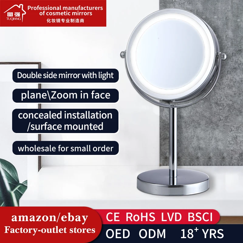 Wholesale Double Side Led Light Tabletop Mirror Lighted Cosmetic Mirror Magnifying Vanity Mirror
