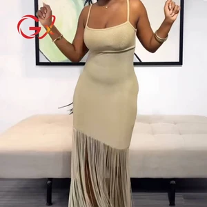 GX24091 Boutique Summer Sexy Spaghetti Strap Tassel Maxi Dresses Women Tight Casual Elegant Bling Party Long Dress