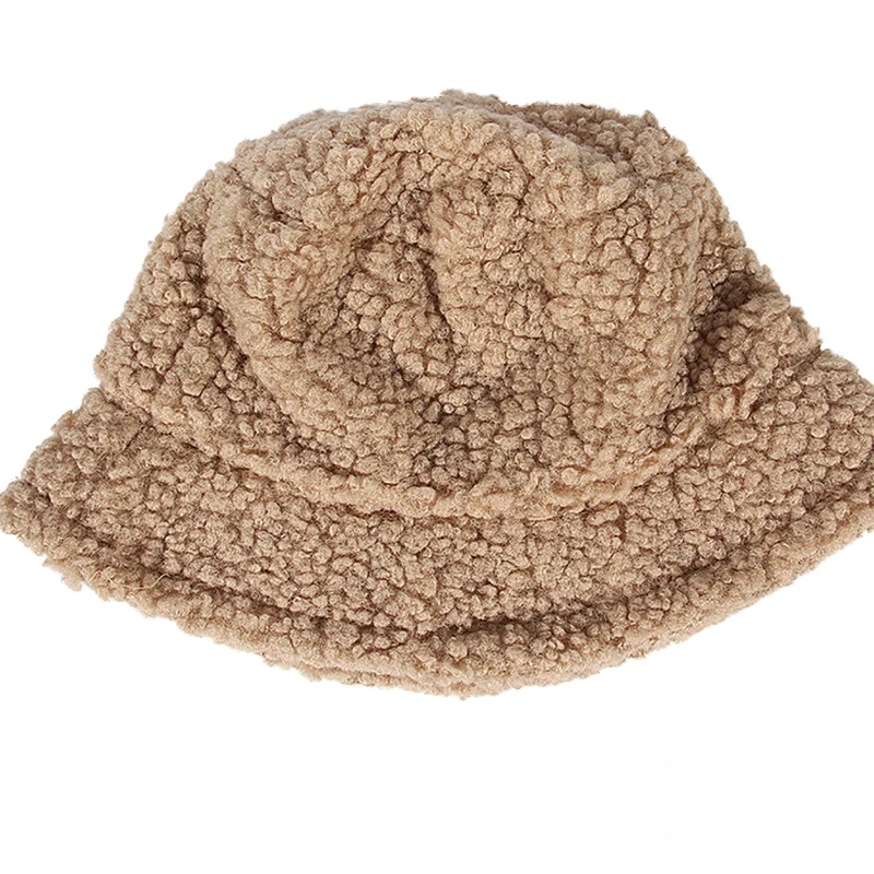 Factory direct selling solid color lamb wool warm keep winter bucket hat caps for men women