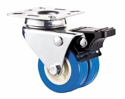 Industrial factory stainless double wheel blue PVC castor swivel plate double caster wheel