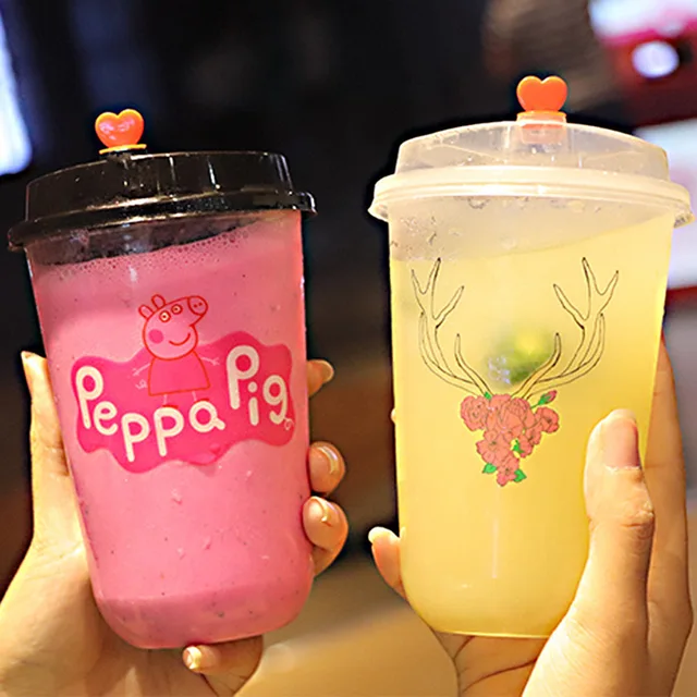24oz 16oz 12oz Transparent U Shaped Plastic Coffee Cup with Lids and Straws Wholesale for Party