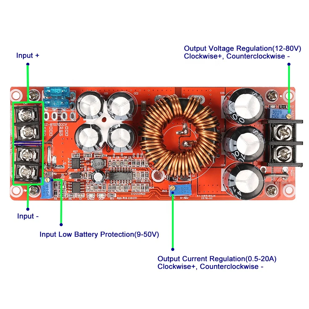 1200W DC-DC Boost-Konverter Mit Einstellbarer Strombegrenzung – 12V–60V Auf 12V–80V, 20A, Perfekt Für Batterie-Ladung & Co.