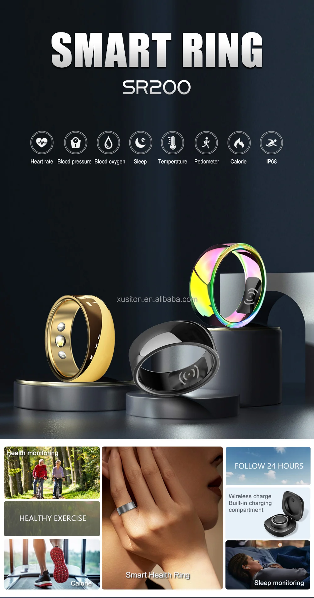 High Quality Fashion Couple Rings For Men Women Sr200 Ip67 Sports Mode