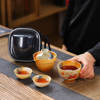 Set Da Tè Cinese Gongfu In Porcellana – Teiera Gaiwan E 3 Tazze In Custodia Da Viaggio, Regalo Per Amanti Del Tè
