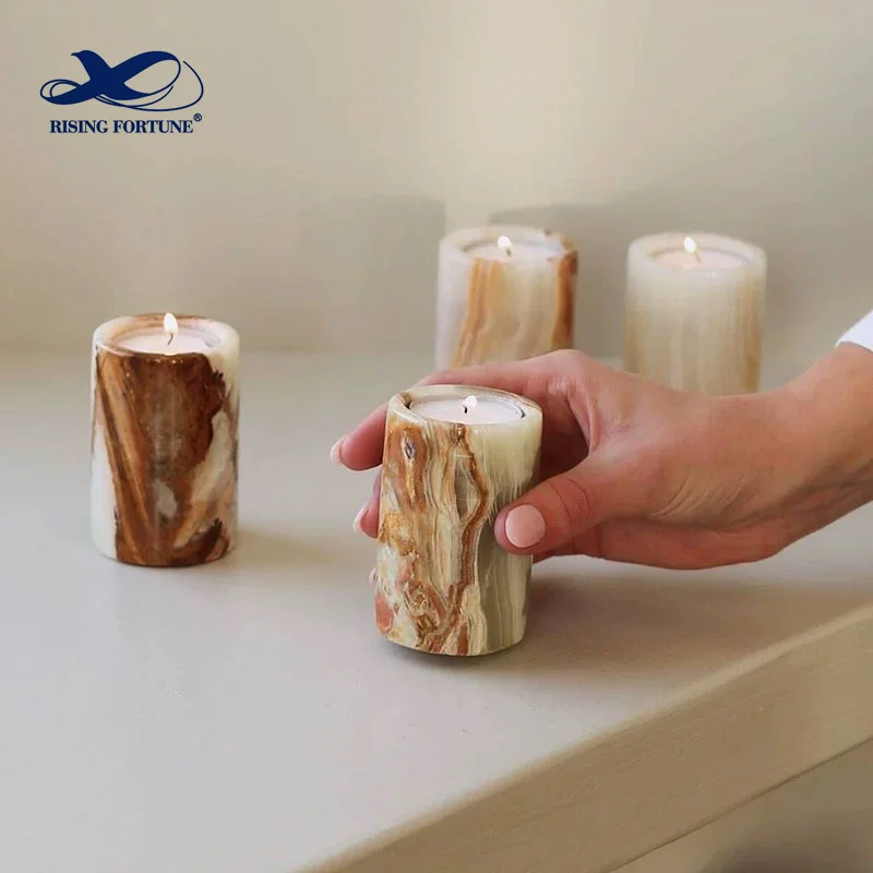 China Factory Wholesale Modern White Pink Green Onyx Candle Vessel Jar With Lid