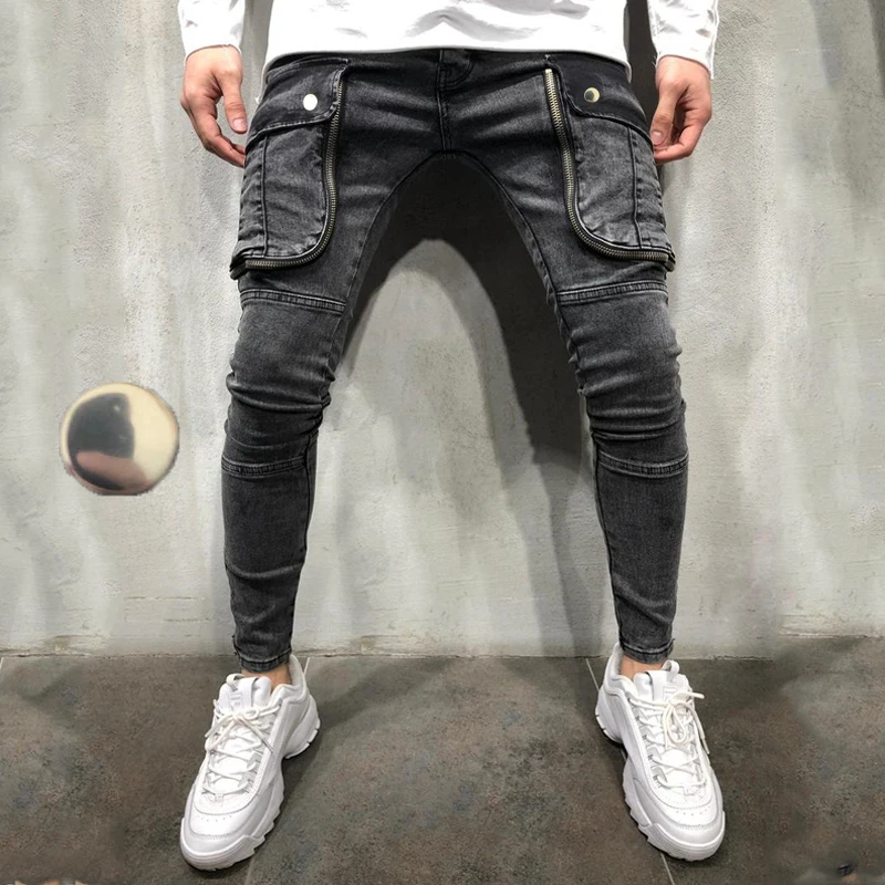 Factory Custom High Quality Casual Pocket Washed Ripped Men Denim Jeans Trousers