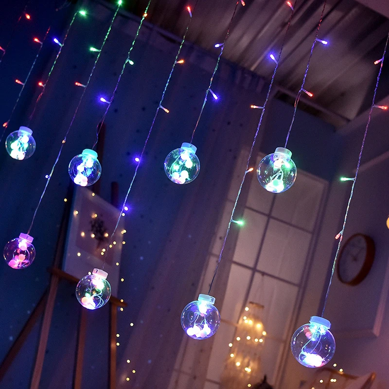 LED Wishing Ball Curtain String Lights IP44 Fairy Garland for Bedroom New Year Christmas Decorations Window Festival Decor