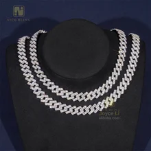 Hot Selling Men Women Necklace Hip Hop13mm Moissanite 925 Silver Iced Out  Moissanite Cuban Link Chain