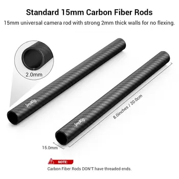For SmallRig 15mm Carbon Fiber Rod 8-Inch Long Pack of 2 Non-Threaded Stabilizers for 15mm Rod Support System detail image