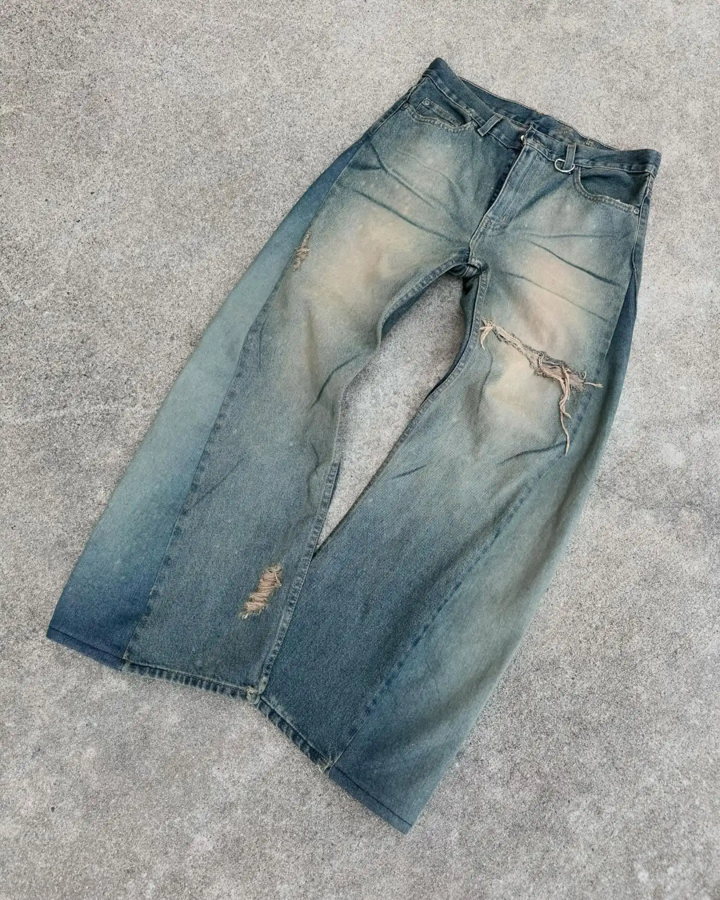 Custom Logo High Quality Washed Denim Jeans Pants Back Pocket Button Oversized Straight Streetwear Men's Baggy Jeans