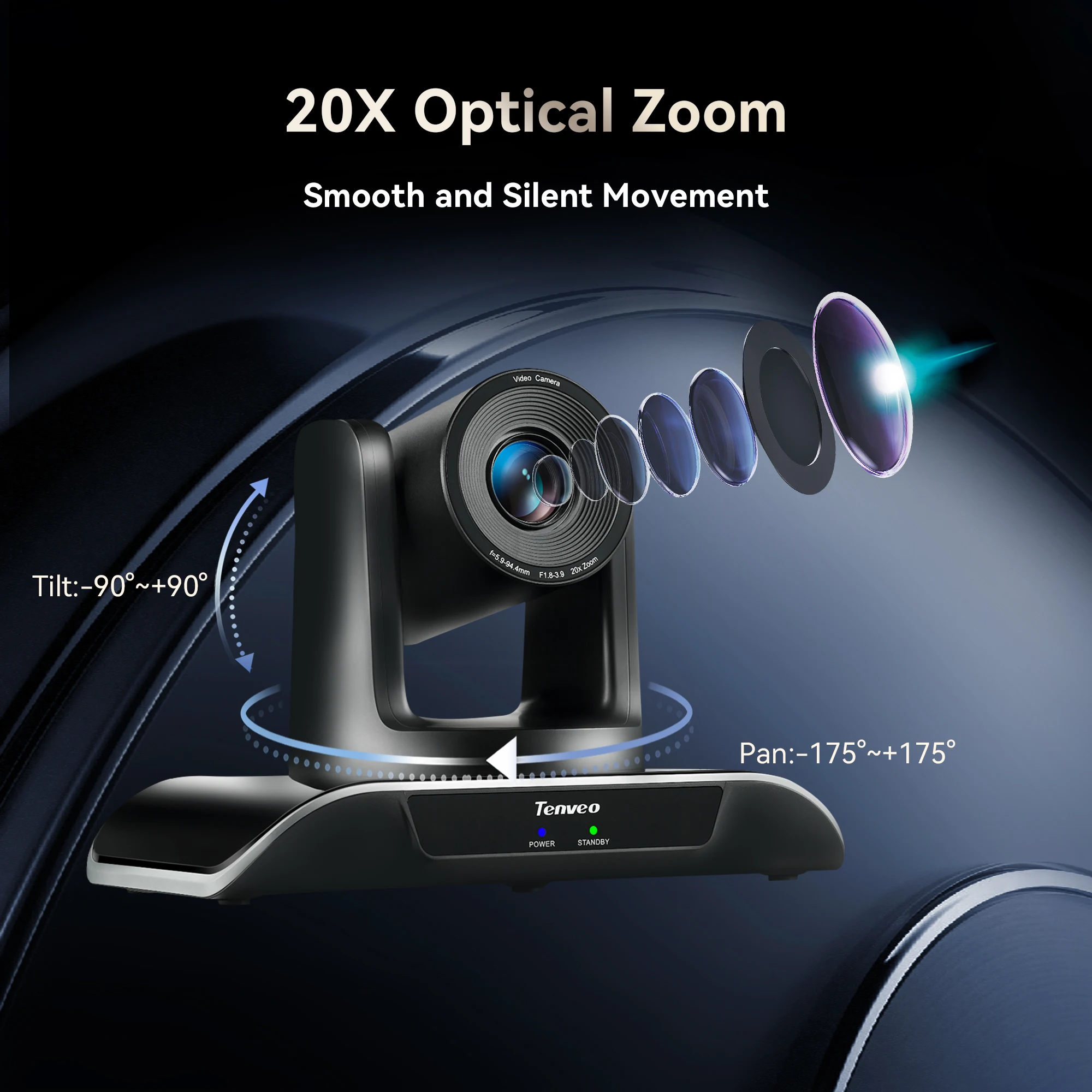 Tenveo VHD20U - 20x Optical Zoom Camera for Live Streaming