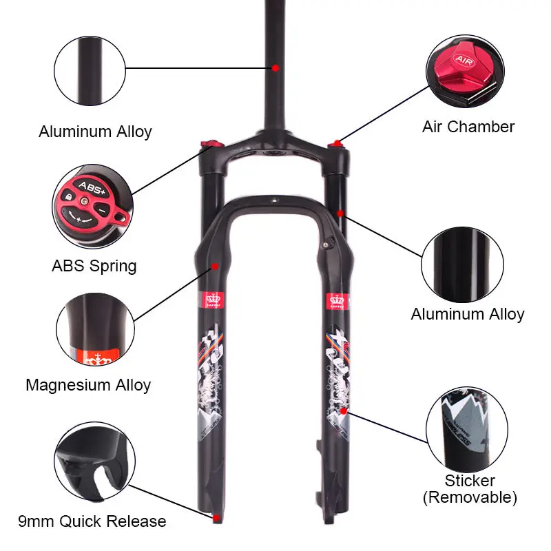 LUTU Suspension Fat Fork 26" 100mm Travel Aluminum Alloy Beach Bike  Air Gas Locking Bicycle Forks
