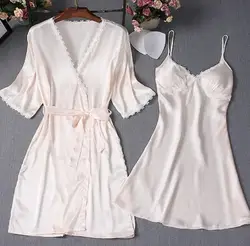 silk sleepwear satin pajamas 2 piece Imitation silk nightgown 2 piece