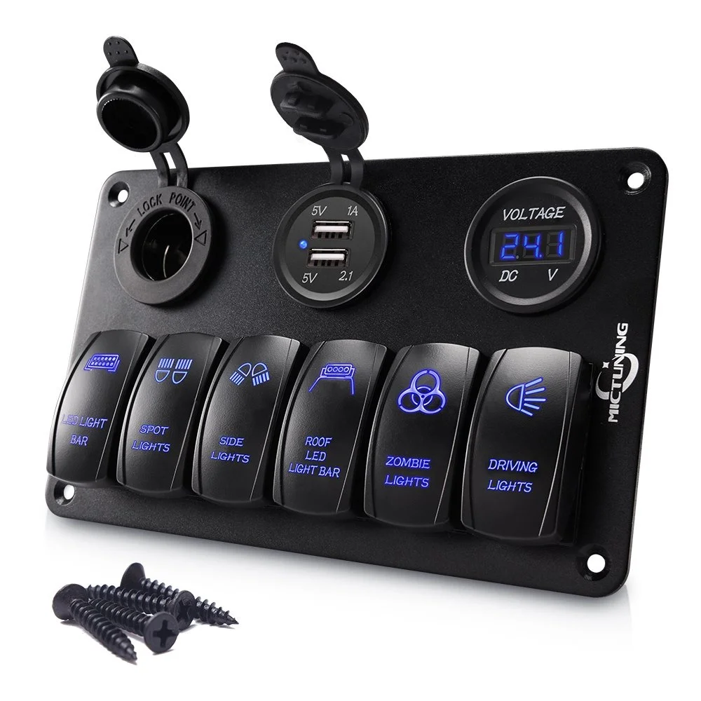 Wholesale MICTUNING 6Gang Dual USB ON-OFF Toggle Waterproof Rocker 12V  Marine Car Switch Panels LED Custom From