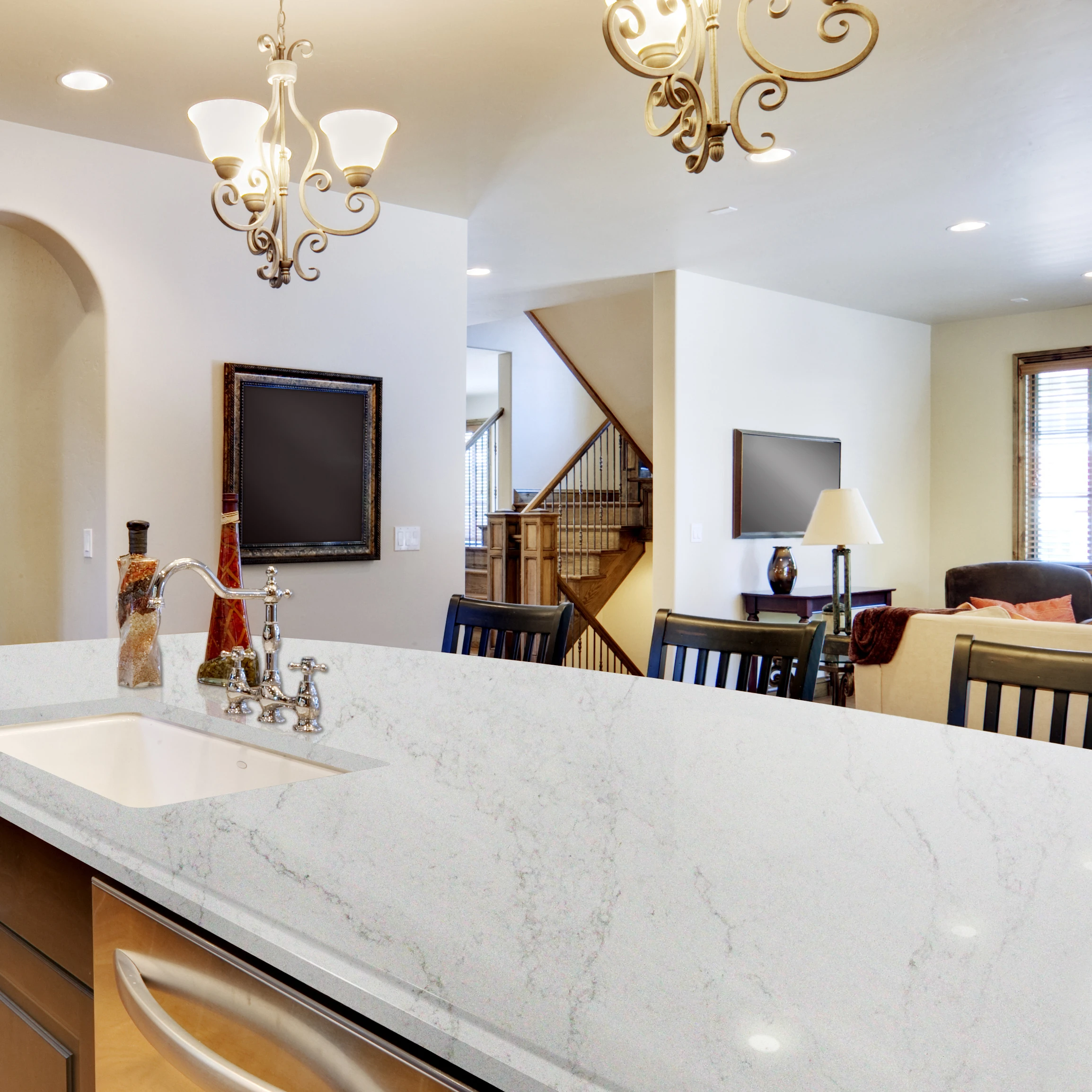 20毫米厚度新设计大理石看人造石英石厨房台面