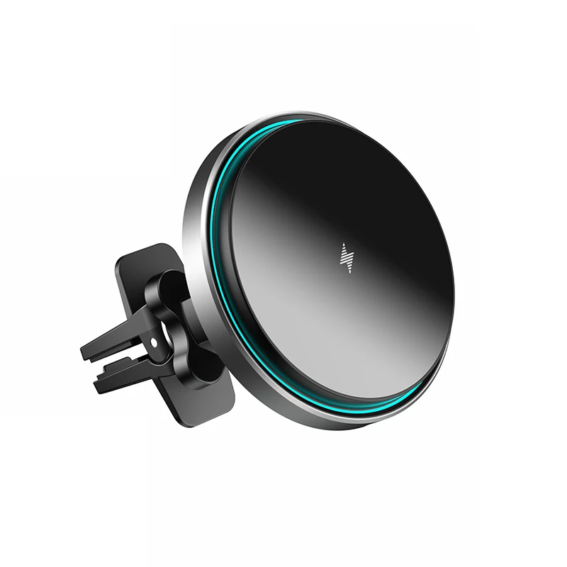 Middle Frame Circular LED Light 15w Magnetic Wireless Car Charger Aluminum Alloy New Black Mobile Phone Charging
