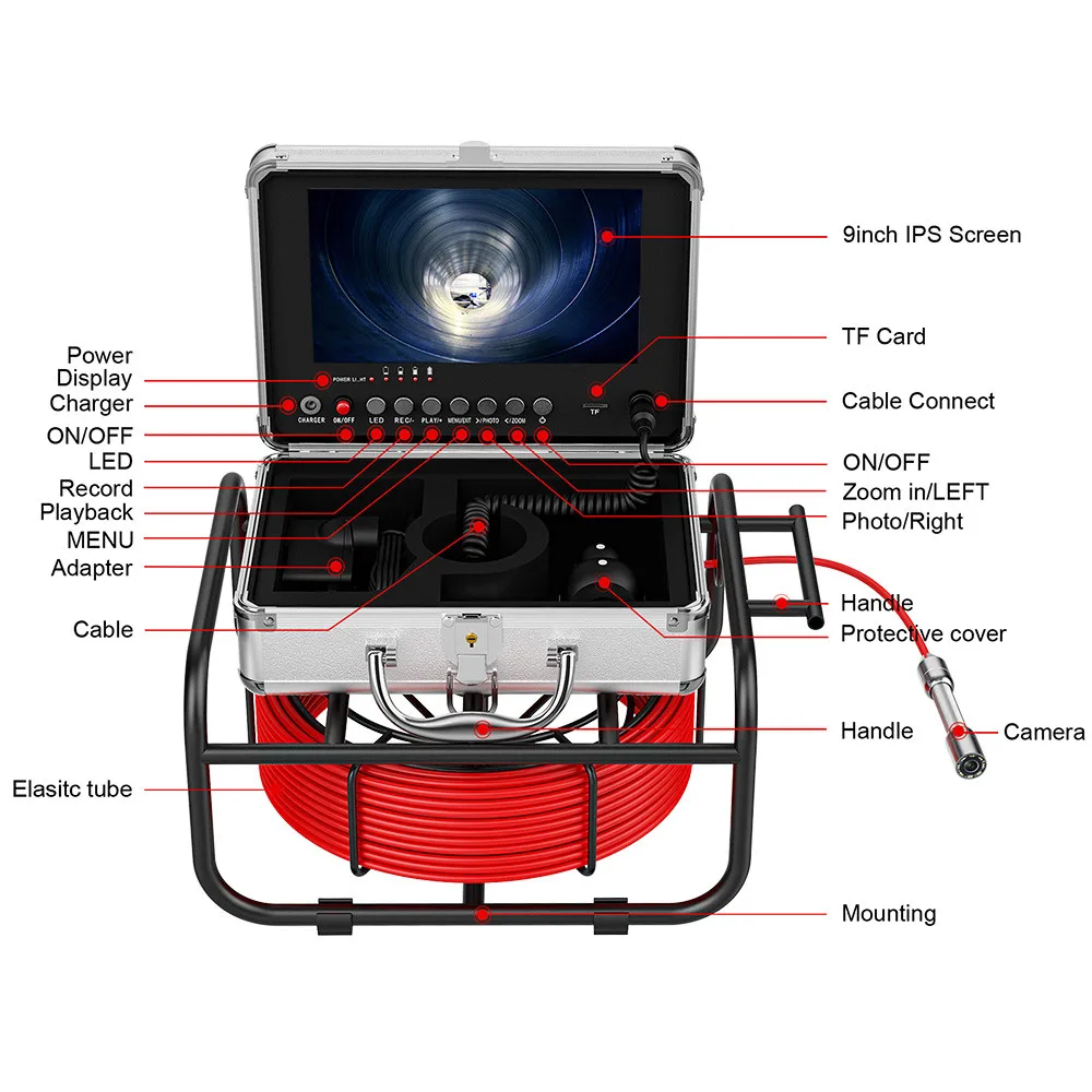9 Inch IPS Sewer Pipe Inspection Camera - 720P Screen