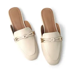 Pointed Head Metal Chain Women's Flats Office Ladies Pumps Flat Comfortable Loafers Leather Shoes Ladies Fashion Beach Sandal