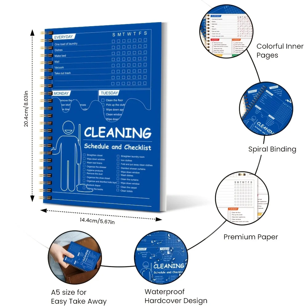 Customizable Household Chores Organizer Daily & Weekly Spiral Bound Cleaning Schedule and Checklist Notebooks