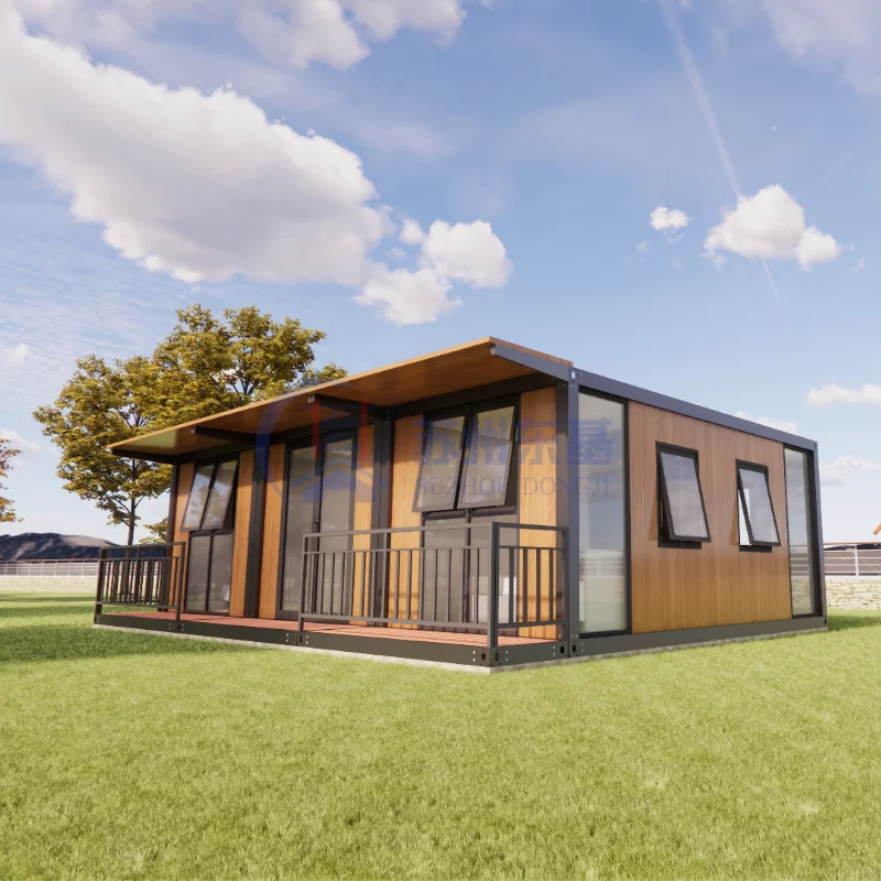 Biệt thự 30ft màu gỗ có kính, khung thép, tiền chế, lắp ráp được, phòng khách, container tháo rời, nhà gia đình, nhà ở, văn phòng
