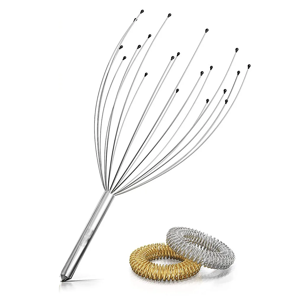 Steel Head Scratcher Massager Scalp 20 Claws Wire Head Massager Finger Acupuncture Massage Rings 3432