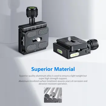 NEEWER Metal 50mm Quick Shoe Base Clamp and QR Plate with Bubble Level and Adjustable Lever Knob, Compatible with Arca Swiss detail image