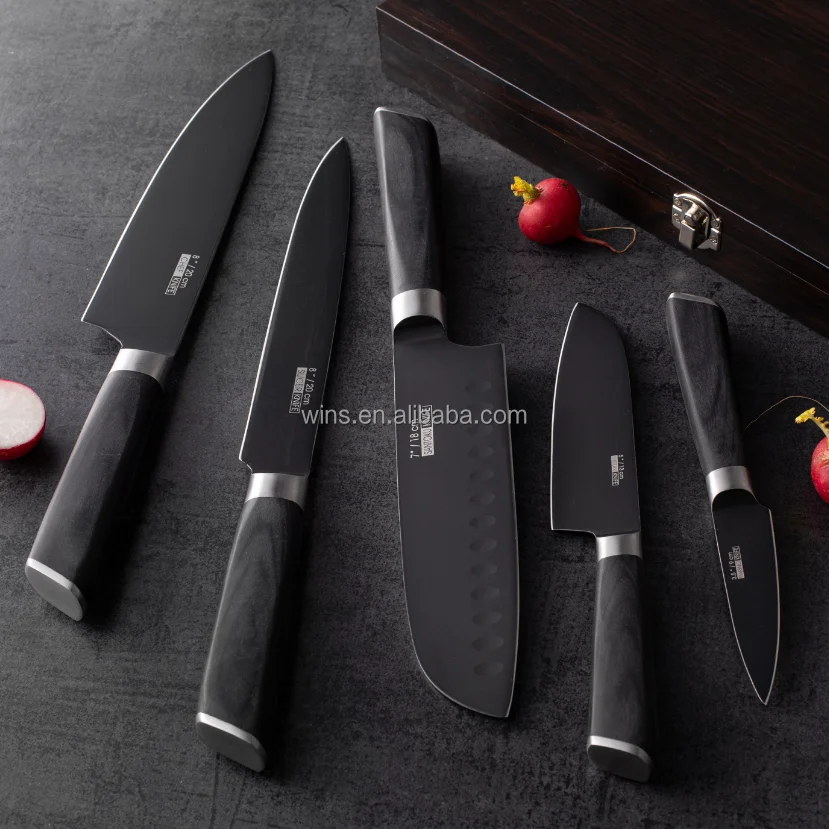 Black Wood Handle Kitchen Knife Set Handle Cooking Knife Set