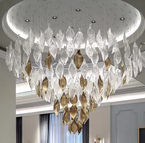 ECOJAS Custom Design Indoor Decoration Hotel Lobby Hall Villa Glass Led  Chandelier Custom Large Glass Led Pendant Light