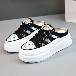 SH708 New Mesh Women's Half Slippers 2023 Summer Trendy Breathable Thick Sole Shoes Elevated Versatile Sports Shoes