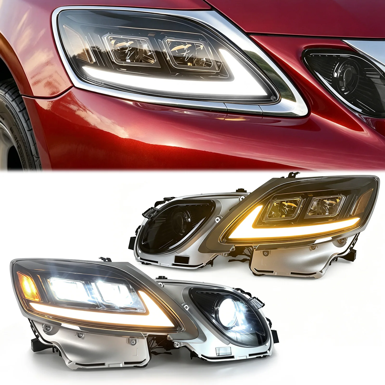 Upgraded LED Headlight Assembly For Lexus GS300 GS350 2005-2012 DRL Turn Signal With 3 Lens