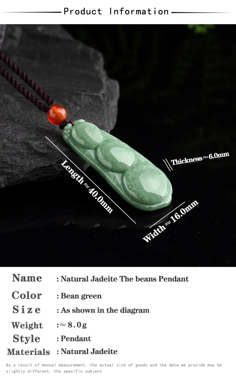 Genuine Natural Jadeite Jade Beans Pendant Fashion Women's Jewelry Jade